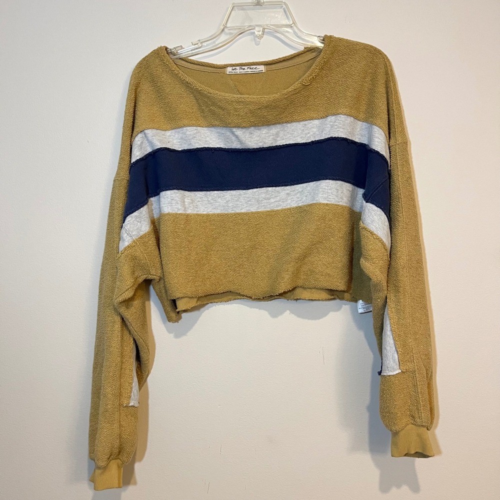 Free People We the Free Cropped Sweatshirt Palo Alto Yellow Blue Stripe XS